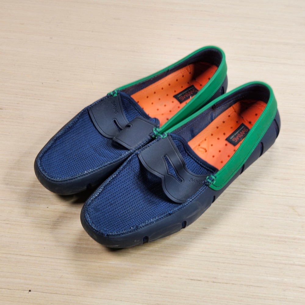 SWIMS Braided Lace Loafer Mens 10.5 Navy Green Water Resistant Slip On 21201-679
